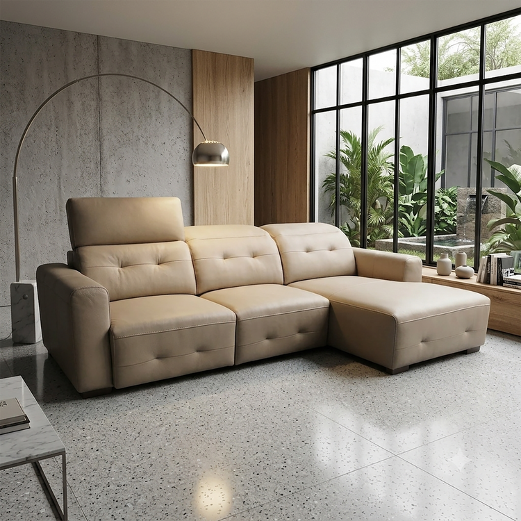 Aldo L-Shaped Elec. Slider Sofa in Leather