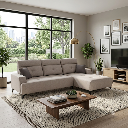 EMIL L-Shaped Fabric Sofa W/ Push Back