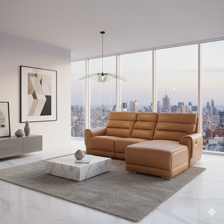 L-Shaped Recliner Sofa in Full Leather | Donatello