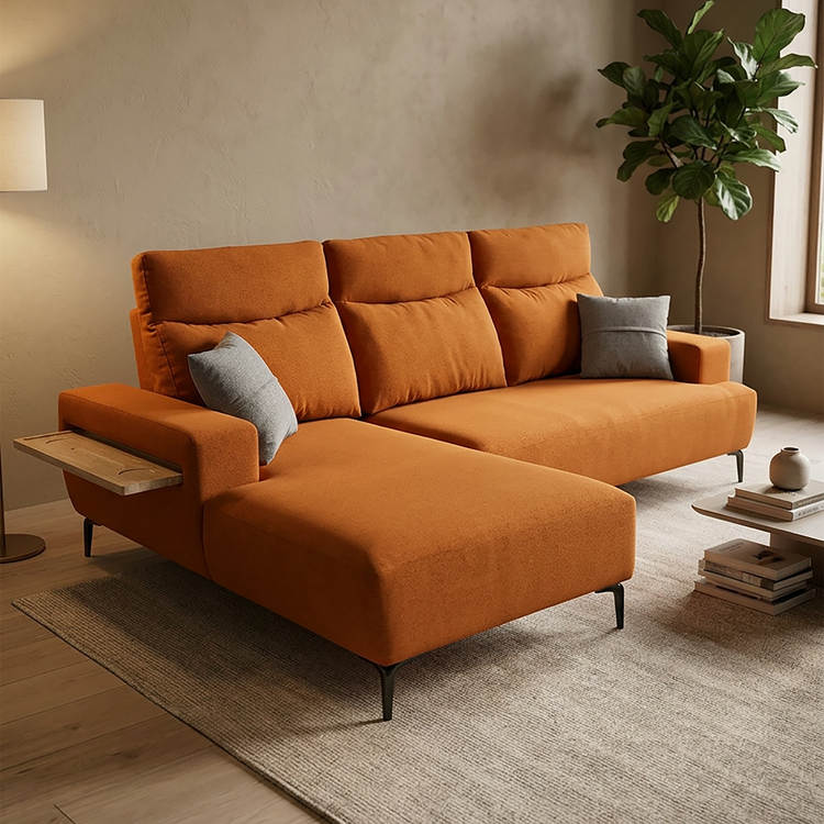 ORZA L-Shaped Fabric Sofa W/ Push Back
