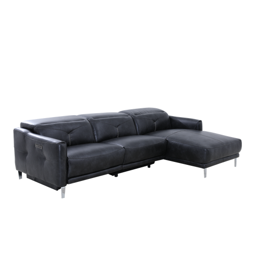 L-Shaped Elec-Recliner Sofa in Half Leather | Nicoletti